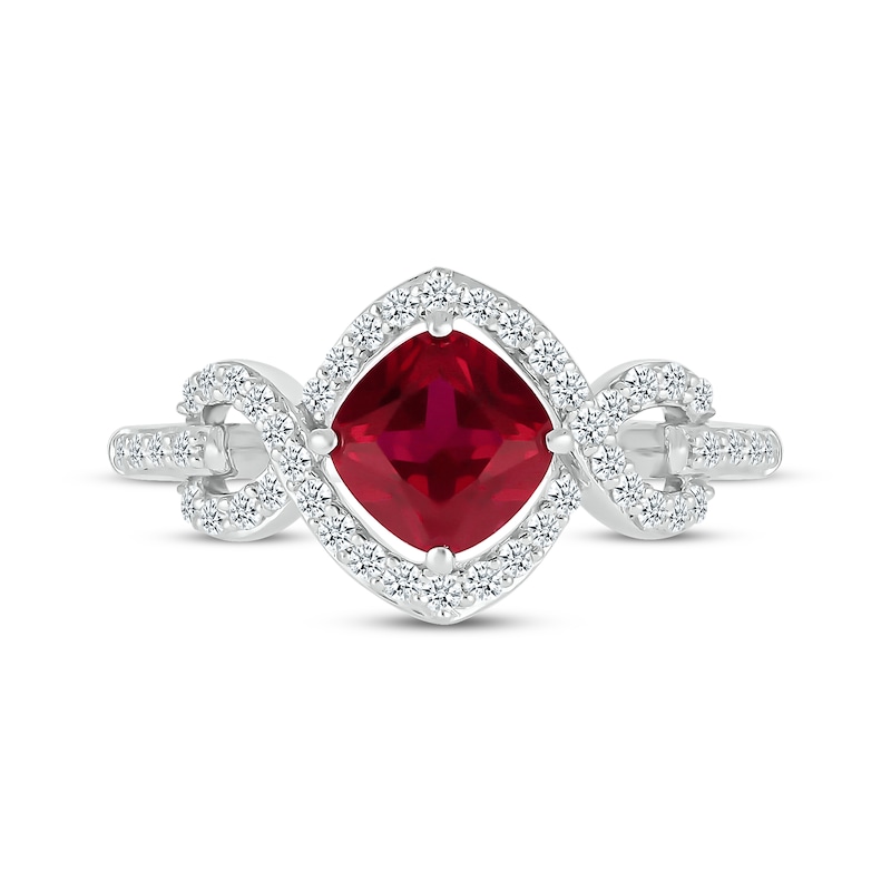 Main Image 4 of Cushion-Cut Lab-Created Ruby & Diamond 1/4 ct tw Twist Ring Sterling Silver