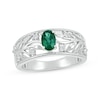 Thumbnail Image 0 of Oval-Cut Lab-Created Emerald & White Lab-Created Sapphire Filigree Ring Sterling Silver