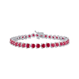 Lab-Created Ruby Line Bracelet Sterling Silver 7.25&quot;