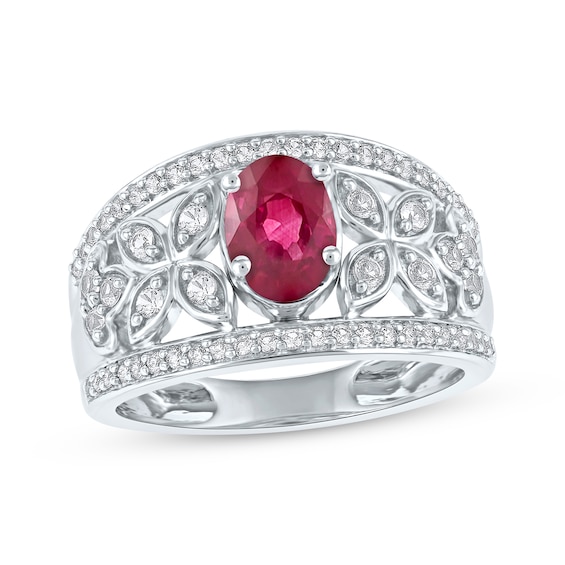 Oval-Cut Lab-Created Ruby & White Lab-Created Sapphire Filigree Ring Sterling Silver