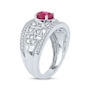 Thumbnail Image 1 of Oval-Cut Lab-Created Ruby & White Lab-Created Sapphire Filigree Ring Sterling Silver