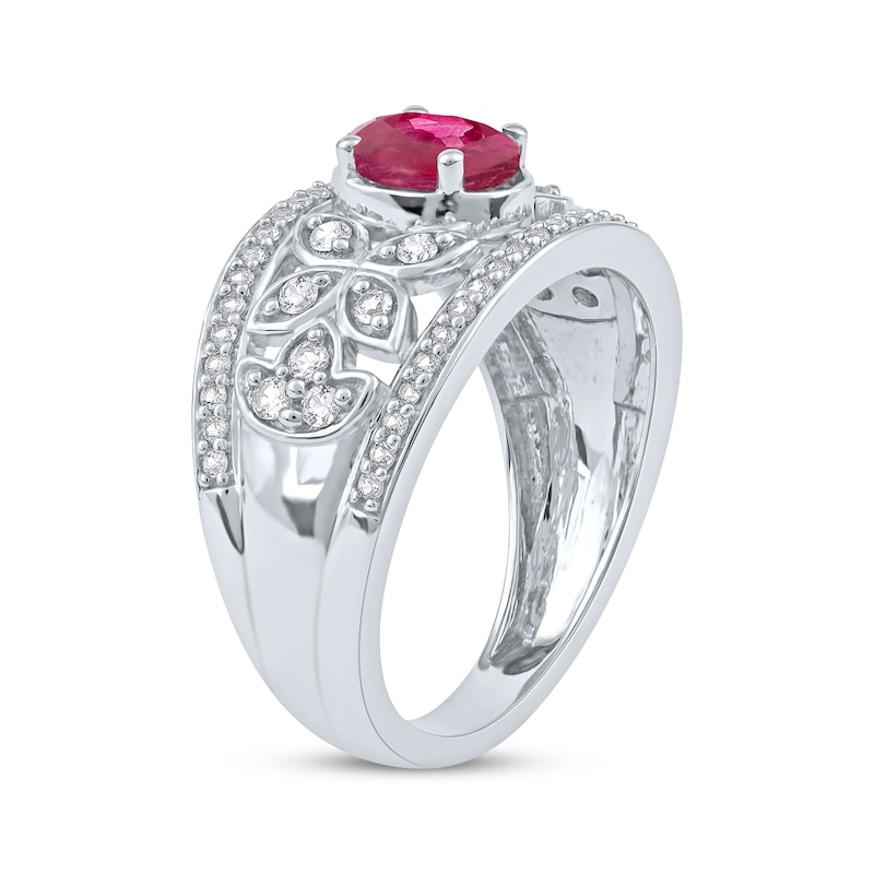 Oval-Cut Lab-Created Ruby & White Lab-Created Sapphire Filigree Ring Sterling Silver