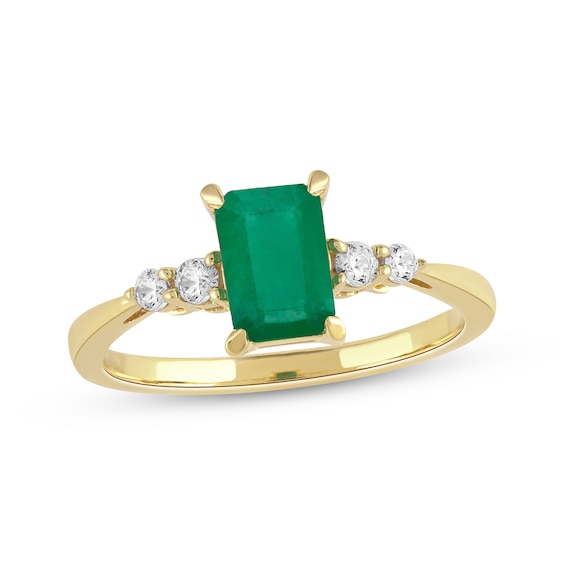Emerald-Cut Emerald & Diamond Ring 1/6 ct tw 10K Yellow Gold