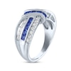 Thumbnail Image 1 of Square-Cut Blue Lab-Created Sapphire & White Lab-Created Sapphire Crossover Ring Sterling Silver