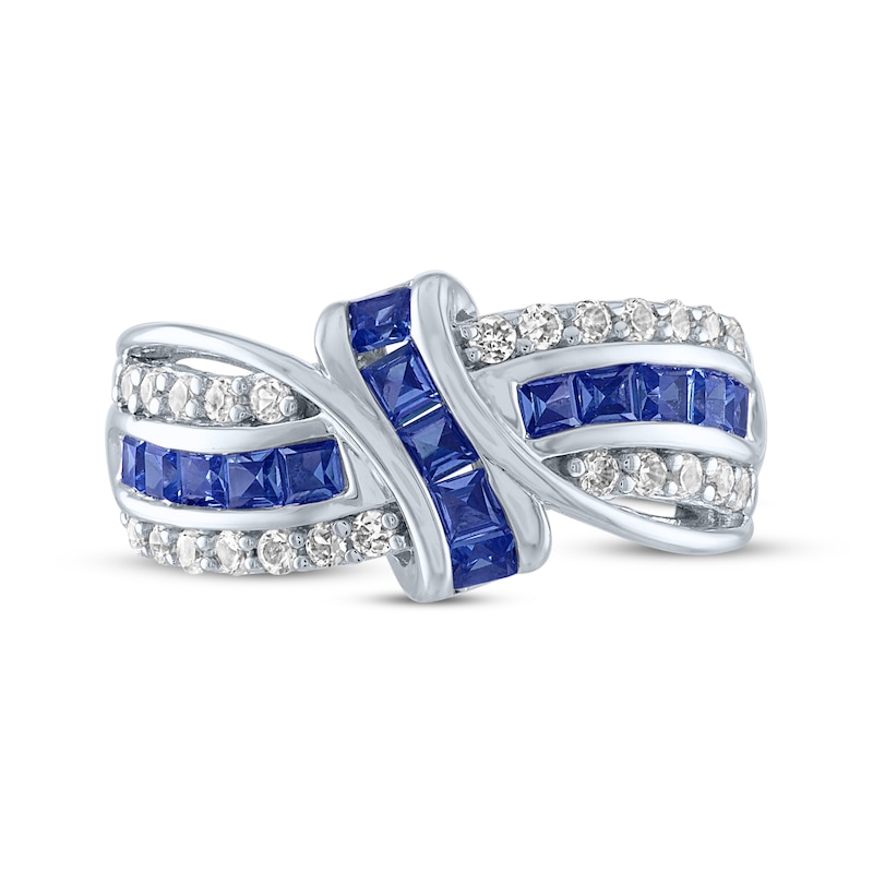 Square-Cut Blue Lab-Created Sapphire & White Lab-Created Sapphire Crossover Ring Sterling Silver