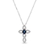 Thumbnail Image 1 of Oval-Cut Sapphire & Diamond Twist Cross Necklace 1/8 ct tw 10K White Gold 18&quot;