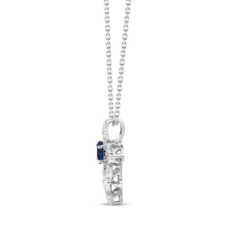 Main Image 2 of Oval-Cut Sapphire & Diamond Twist Cross Necklace 1/8 ct tw 10K White Gold 18&quot;