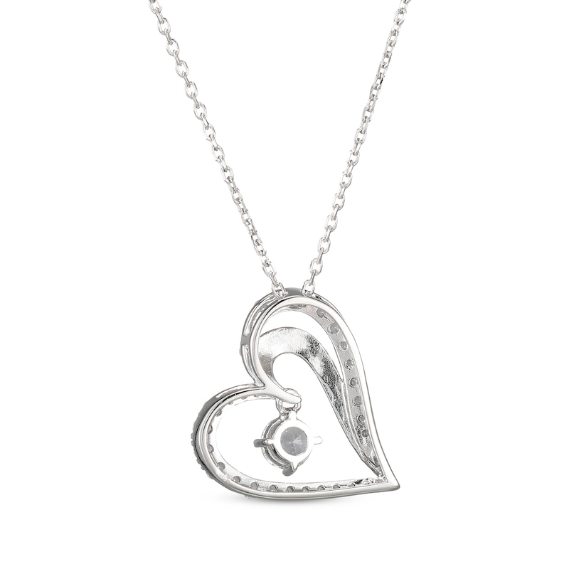 Main Image 3 of White Lab-Created Sapphire Heart Dangle Necklace Sterling Silver 18&quot;