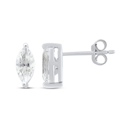 Marquise-Cut White Lab-Created Sapphire Solitaire Stud Earrings Sterling Silver