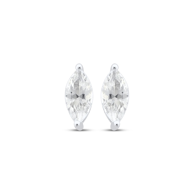 Marquise-Cut White Lab-Created Sapphire Solitaire Stud Earrings Sterling Silver