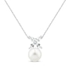 Thumbnail Image 0 of Cultured Pearl & Marquise-Cut White Lab-Created Sapphire Necklace Sterling Silver 18"