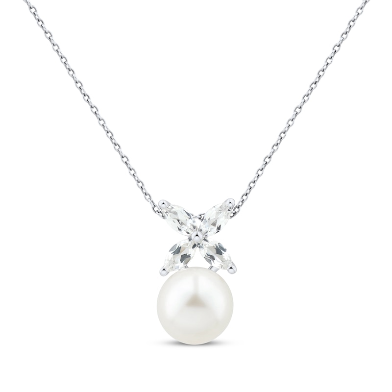 Cultured Pearl & Marquise-Cut White Lab-Created Sapphire Necklace ...