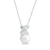 Thumbnail Image 2 of Cultured Pearl & Marquise-Cut White Lab-Created Sapphire Necklace Sterling Silver 18&quot;