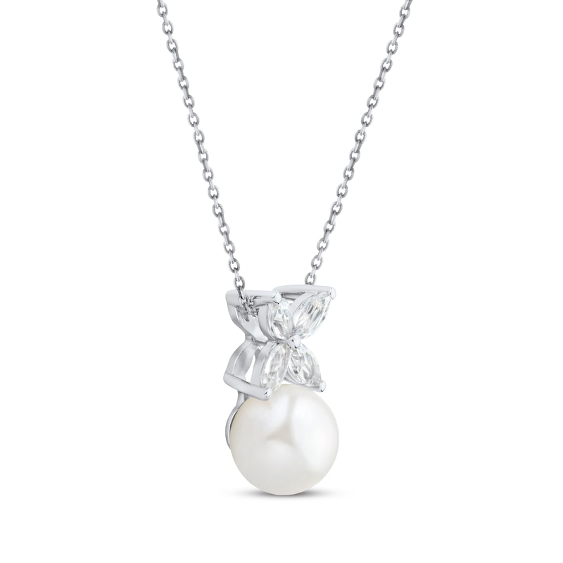 Cultured Pearl & Marquise-Cut White Lab-Created Sapphire Necklace ...