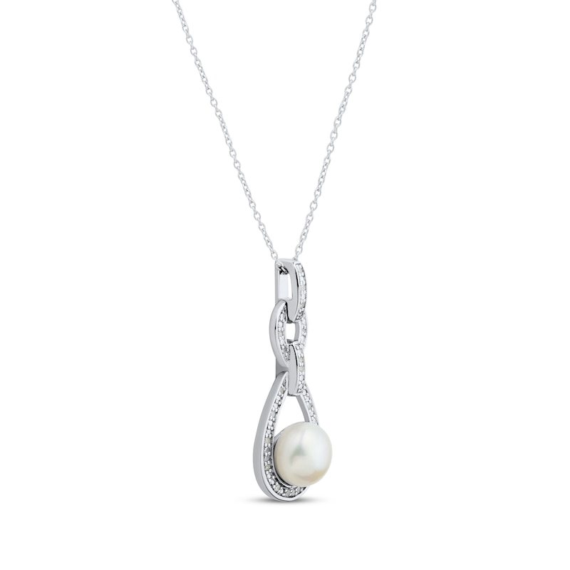 Main Image 2 of Cultured Pearl & White Lab-Created Sapphire Doorknocker Necklace Sterling Silver 18&quot;