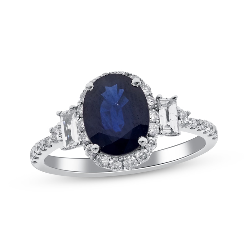 Main Image 1 of Oval-Cut Blue Sapphire & Diamond Ring 3/4 ct tw 14K White Gold