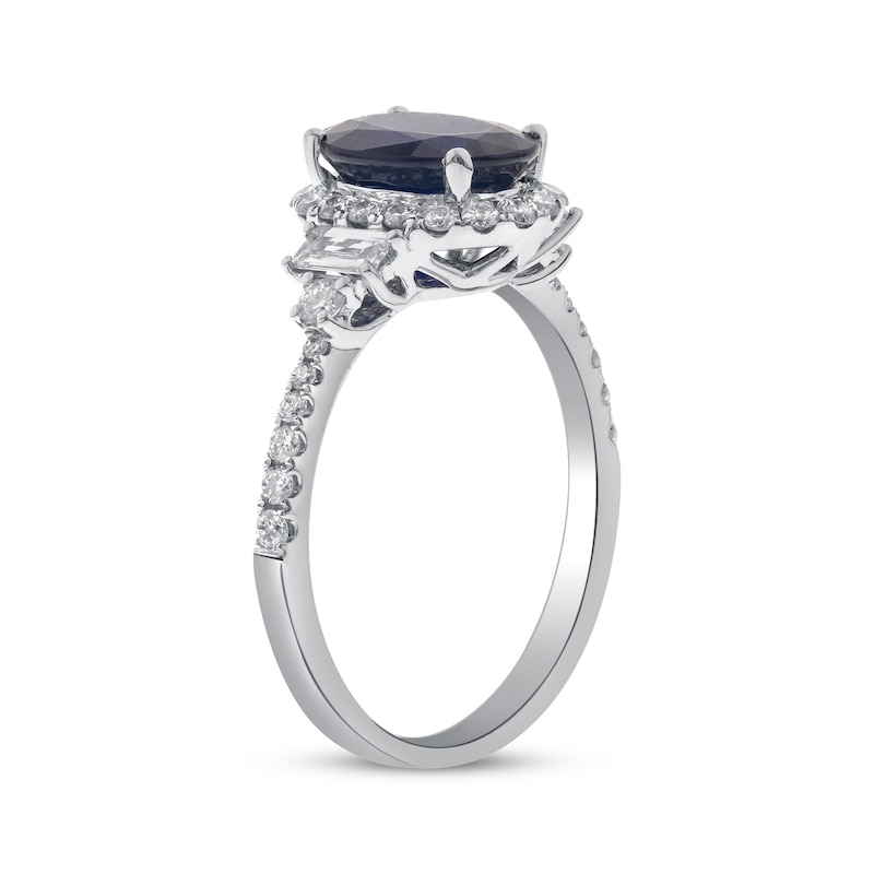 Main Image 2 of Oval-Cut Blue Sapphire & Diamond Ring 3/4 ct tw 14K White Gold