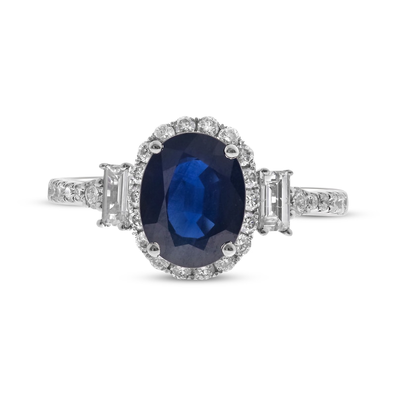 Main Image 3 of Oval-Cut Blue Sapphire & Diamond Ring 3/4 ct tw 14K White Gold