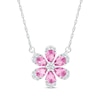 Thumbnail Image 1 of Pear-Shaped Pink Lab-Created Sapphire & White Lab-Created Sapphire Flower Necklace Sterling Silver 18&quot;