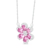 Thumbnail Image 2 of Pear-Shaped Pink Lab-Created Sapphire & White Lab-Created Sapphire Flower Necklace Sterling Silver 18&quot;