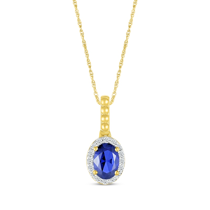 Main Image 1 of Oval-Cut Blue Lab-Created Sapphire & White Lab-Created Sapphire Necklace 10K Yellow Gold 18&quot;