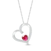 Thumbnail Image 1 of Heart-Shaped Lab-Created Ruby & White Lab-Created Sapphire Tilted Heart Necklace Sterling Silver 18&quot;