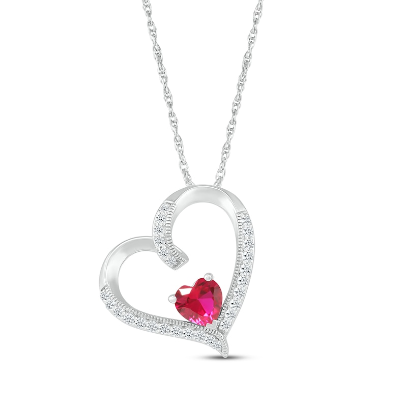 Heart-Shaped Lab-Created Ruby & White Lab-Created Sapphire Tilted Heart ...