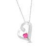 Thumbnail Image 2 of Heart-Shaped Lab-Created Ruby & White Lab-Created Sapphire Tilted Heart Necklace Sterling Silver 18&quot;