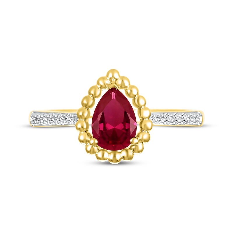 Pear-Shaped Lab-Created Ruby & White Lab-Created Sapphire Ring 10K Yellow Gold