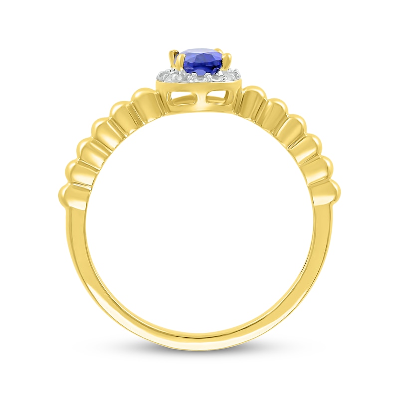 Main Image 2 of Oval-Cut Blue Lab-Created Sapphire & White Lab-Created Sapphire Beaded Ring 10K Yellow Gold