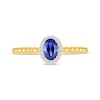 Thumbnail Image 3 of Oval-Cut Blue Lab-Created Sapphire & White Lab-Created Sapphire Beaded Ring 10K Yellow Gold