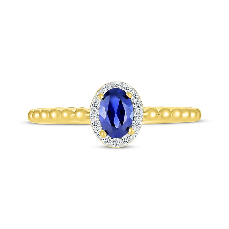 Main Image 3 of Oval-Cut Blue Lab-Created Sapphire & White Lab-Created Sapphire Beaded Ring 10K Yellow Gold