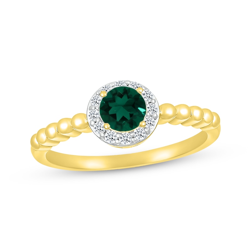 Main Image 1 of Lab-Created Emerald & White Lab-Created Sapphire Ring 10K Yellow Gold