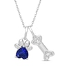 Thumbnail Image 1 of Heart-Shaped Blue Lab-Created Sapphire & White Lab-Created Sapphire Dog Paw & Bone Necklace Sterling Silver 18&quot;