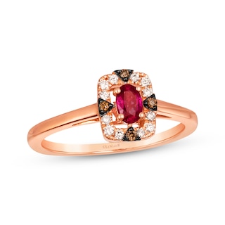 Lab-Created Ruby Heart Ring 1/8 ct tw Diamonds 10K Rose Gold