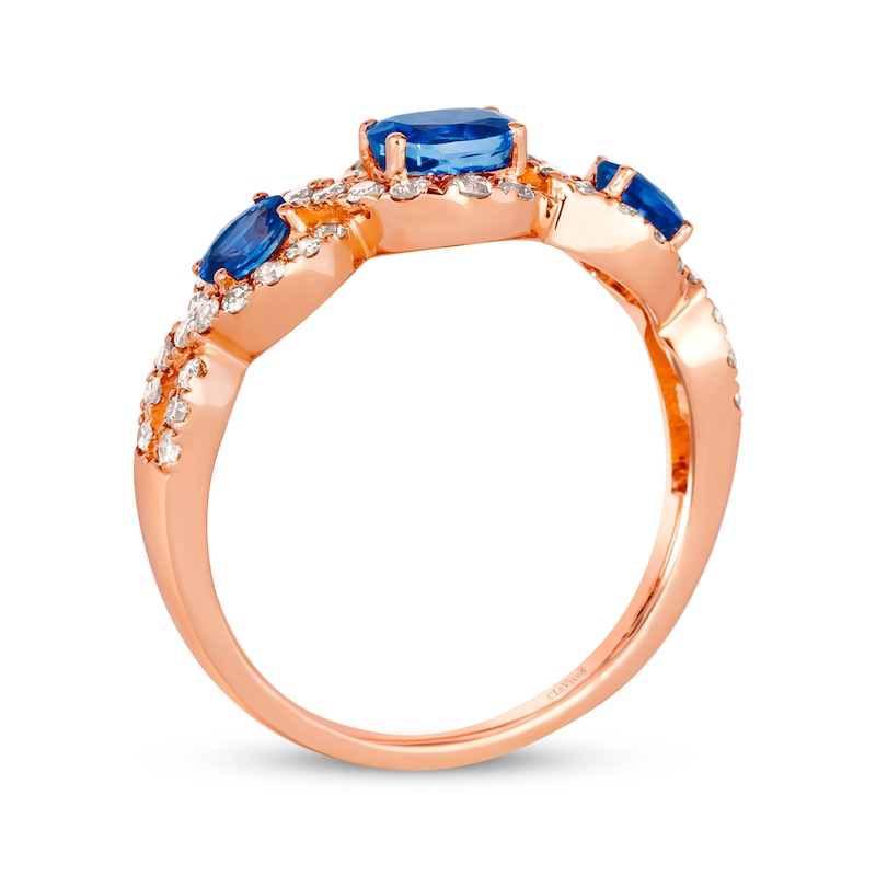 Main Image 3 of Le Vian Blue Sapphire Three-Stone Ring 3/8 ct tw Diamonds 14K Rose Gold