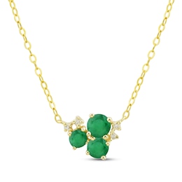 Emerald Trio & Diamond Accent Cluster Necklace 10K Yellow Gold 17&quot;