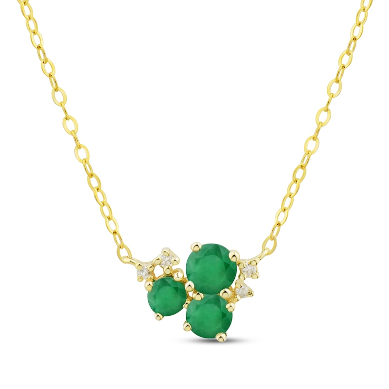 Main Image 1 of Emerald Trio & Diamond Accent Cluster Necklace 10K Yellow Gold 17&quot;