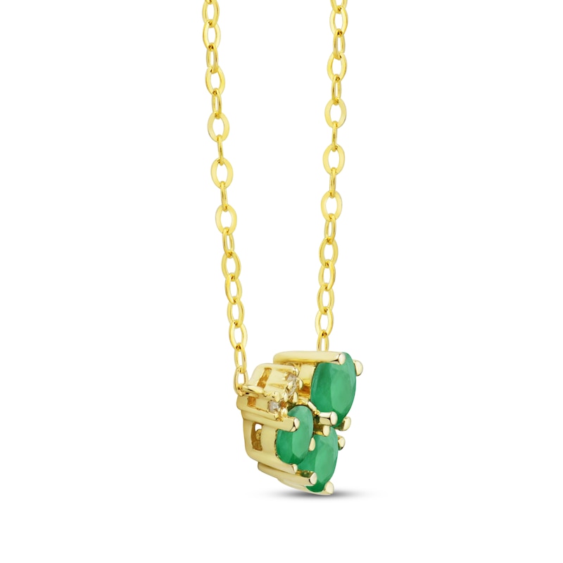 Main Image 2 of Emerald Trio & Diamond Accent Cluster Necklace 10K Yellow Gold 17&quot;