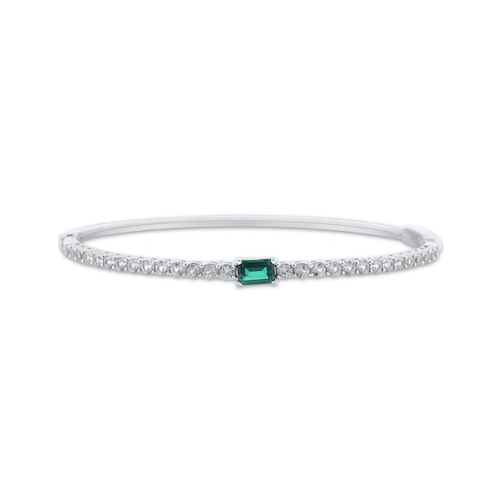 Emerald-Cut Lab-Created Emerald & White Lab-Created Sapphire Bangle Bracelet Sterling Silver