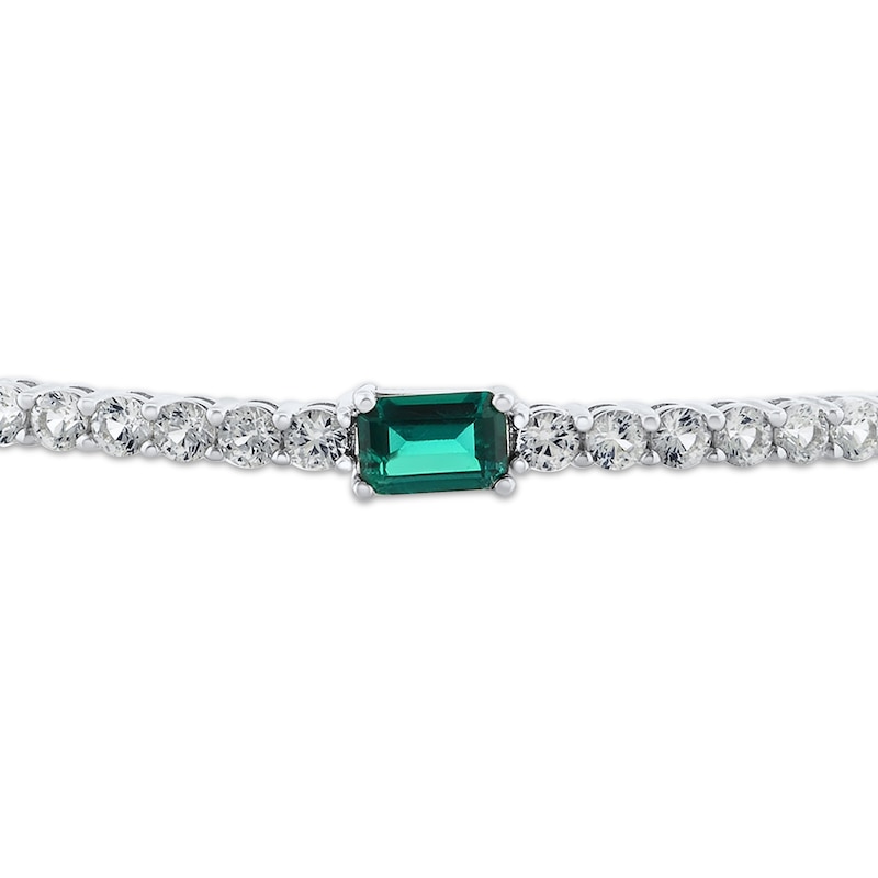 Emerald-Cut Lab-Created Emerald & White Lab-Created Sapphire Bangle Bracelet Sterling Silver