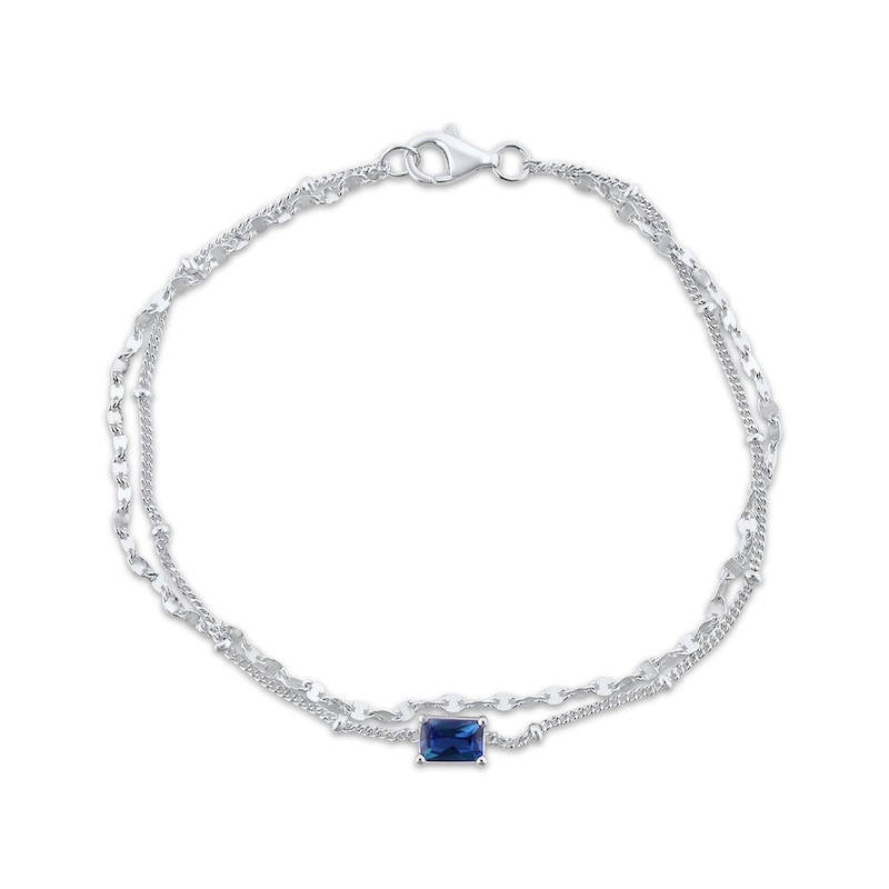 Main Image 1 of Emerald-Cut Blue Lab-Created Sapphire Double Strand Bracelet Sterling Silver 7.5&quot;