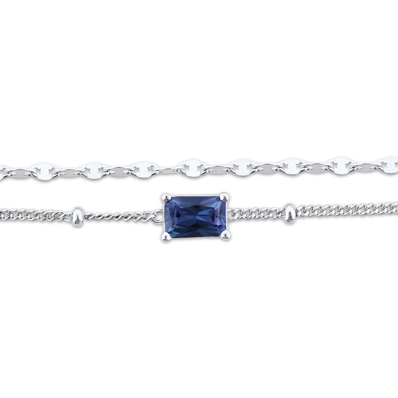 Main Image 3 of Emerald-Cut Blue Lab-Created Sapphire Double Strand Bracelet Sterling Silver 7.5&quot;