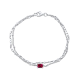 Emerald-Cut Lab-Created Ruby Double Strand Bracelet Sterling Silver 7.5&quot;