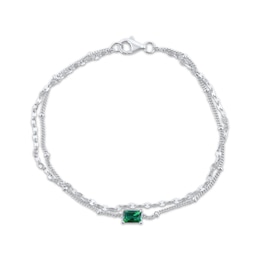 Emerald-Cut Lab-Created Emerald Double Strand Bracelet Sterling Silver 7.5&quot;