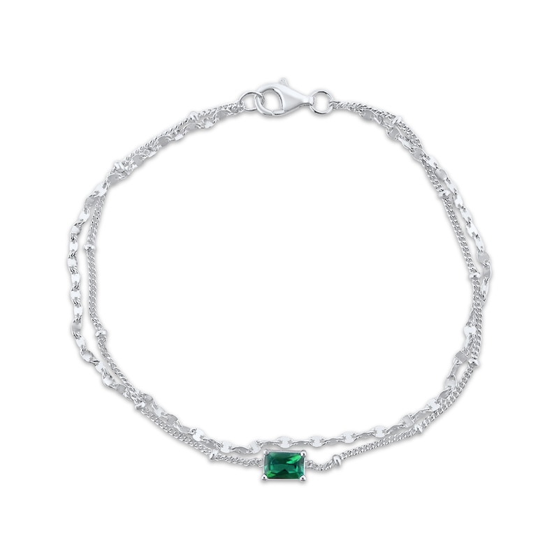 Main Image 1 of Emerald-Cut Lab-Created Emerald Double Strand Bracelet Sterling Silver 7.5&quot;