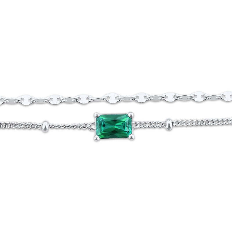 Main Image 3 of Emerald-Cut Lab-Created Emerald Double Strand Bracelet Sterling Silver 7.5&quot;