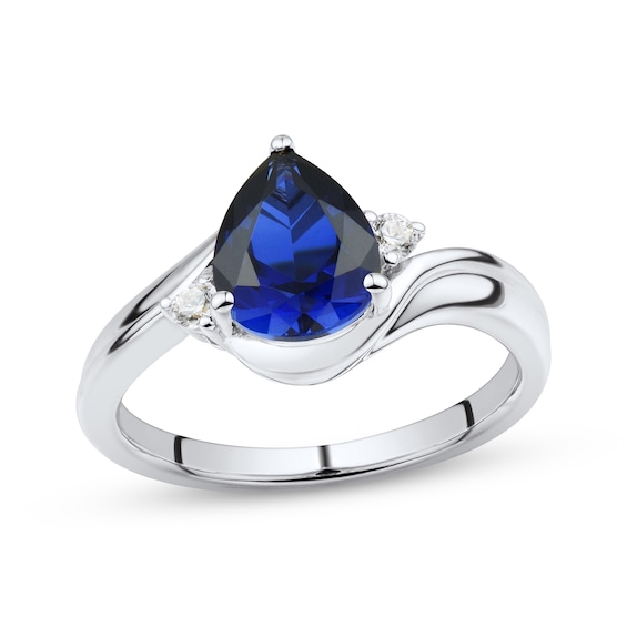 Pear-Shaped Blue Lab-Created Sapphire & White Lab-Created Sapphire Bypass Ring Sterling Silver