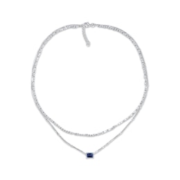 Emerald-Cut Blue Lab-Created Sapphire Double Strand Necklace Sterling Silver 17.5&quot;