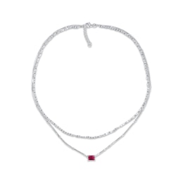 Emerald-Cut Lab-Created Ruby Double Strand Necklace Sterling Silver 17.5&quot;